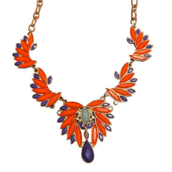 Jewelry - Necklace, orange, blue and turquoise beading, gold tones, 16 to 19 inches long